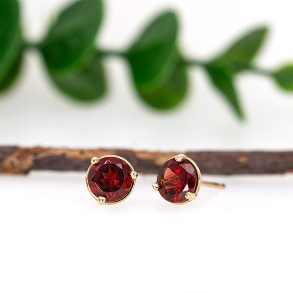 Red Garnet Studs Solid 14K Gold | 6mm Solitaire Studs | 4-8mm sizes available - Picture 5 of 10